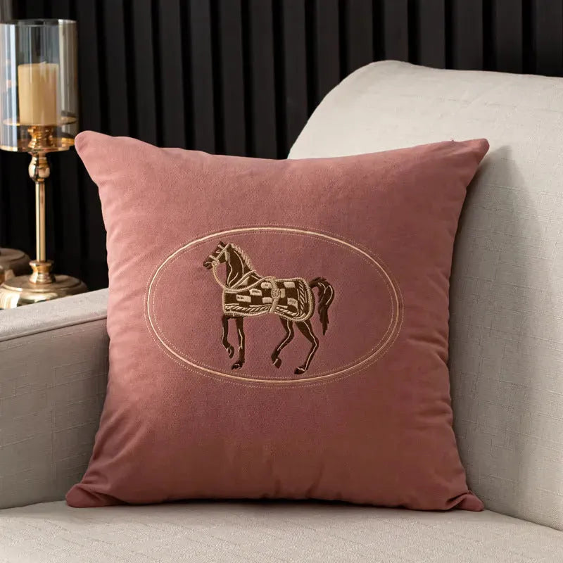 Hand-Embroidered Cushion Cover with Horse Pattern - Bellarte Enchanté Hand-Embroidered Cushion Cover with Horse Pattern